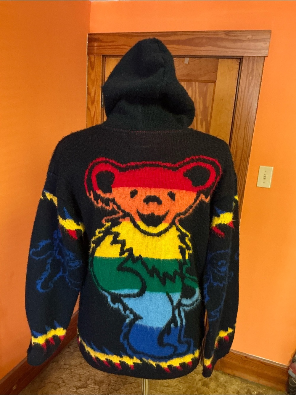 Grateful Dead Dancing Bear Rainbow Knit Zip Hoodie Sweater Full Zip Deadhead - Picture 10 of 14